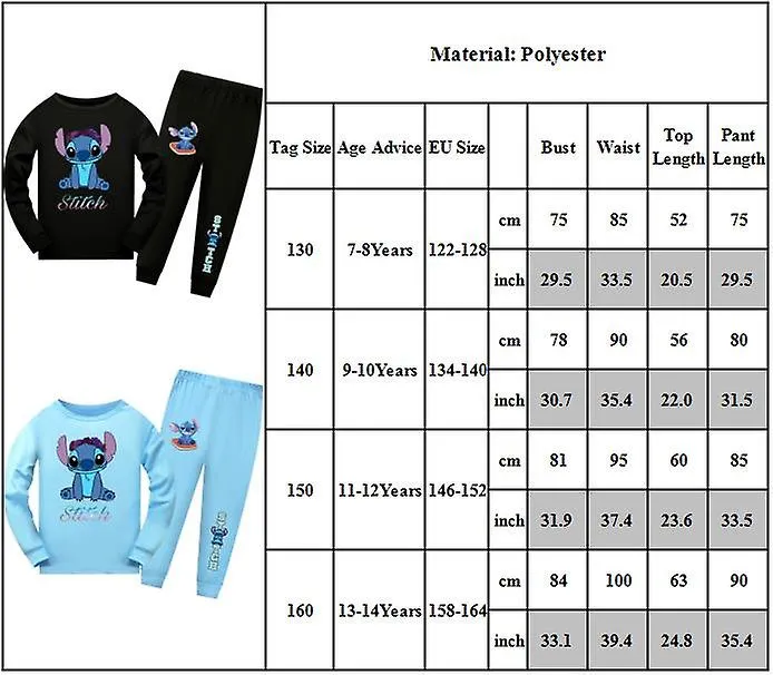 Lilo & Stitch Kids Boys Girls Pajamas Long Sleeve T-shirt Pants Outfit Set Casual Loungewear Nightwear