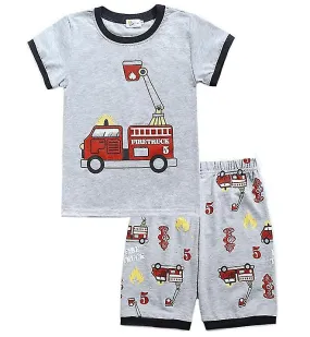 Little Hand Boys Pajamas Short Boys Pajamas Shorts Dinosaur Digger Fire Truck Bulldozer Octopus Kids Summer Pajamas Cotton Short