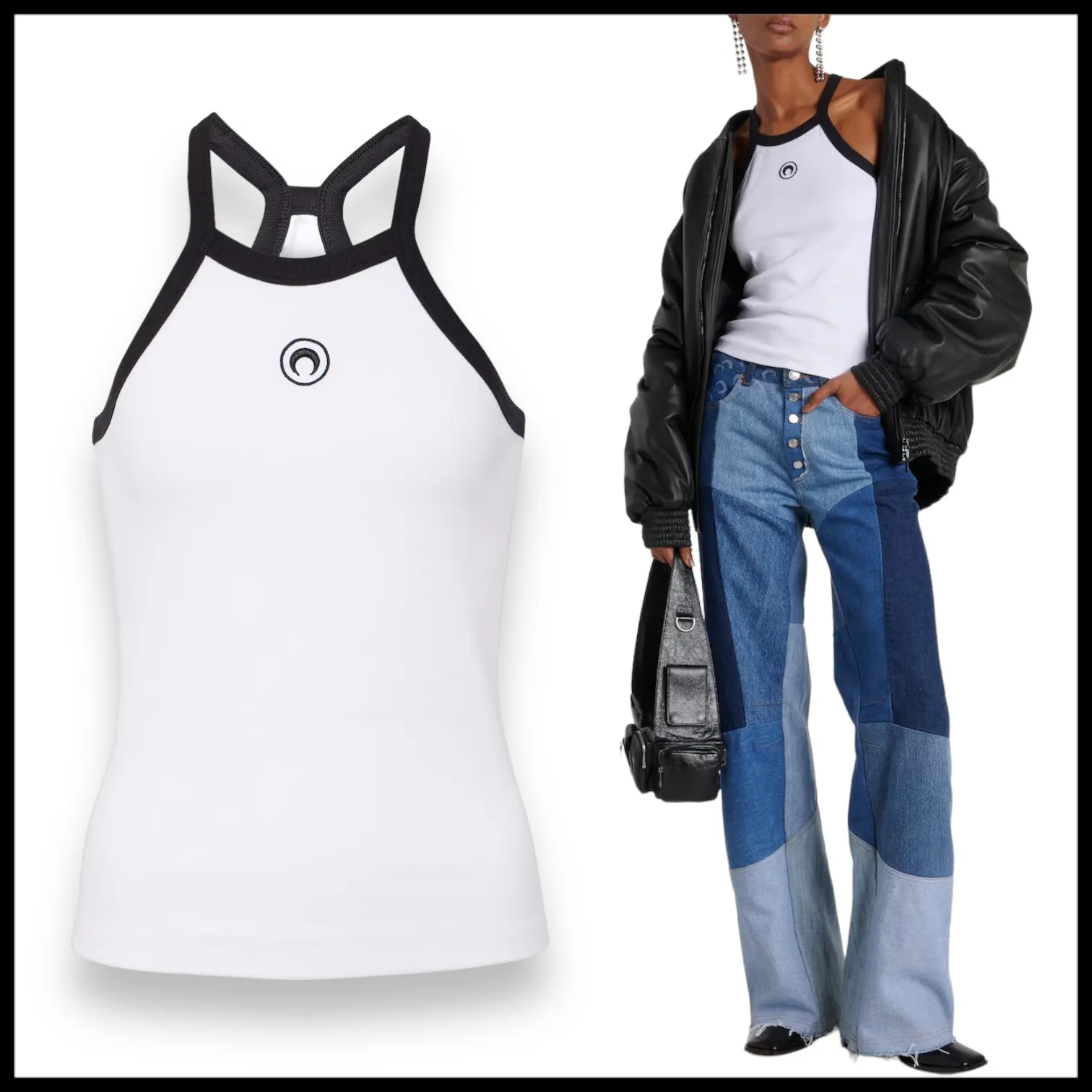 MARINE SERRE  |Casual Style Rib Plain Cotton Logo Tanks & Camisoles