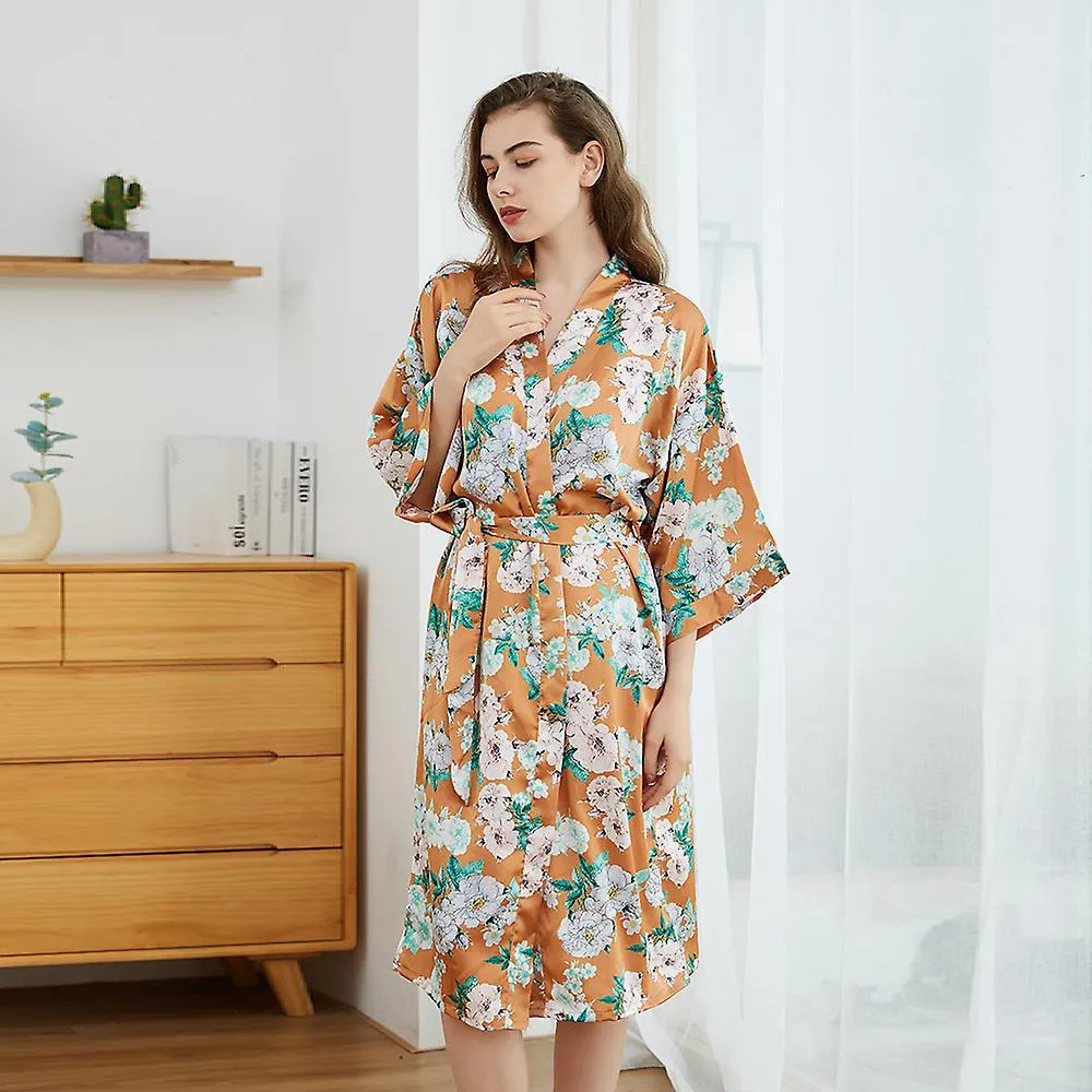 Medium Length Pajamas, Home Clothes, Sexy And Comfortable Printed Pajamas, Pajamas, Women's Spring And Autumn Thin Bathrobes