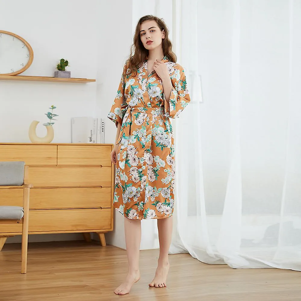 Medium Length Pajamas, Home Clothes, Sexy And Comfortable Printed Pajamas, Pajamas, Women's Spring And Autumn Thin Bathrobes