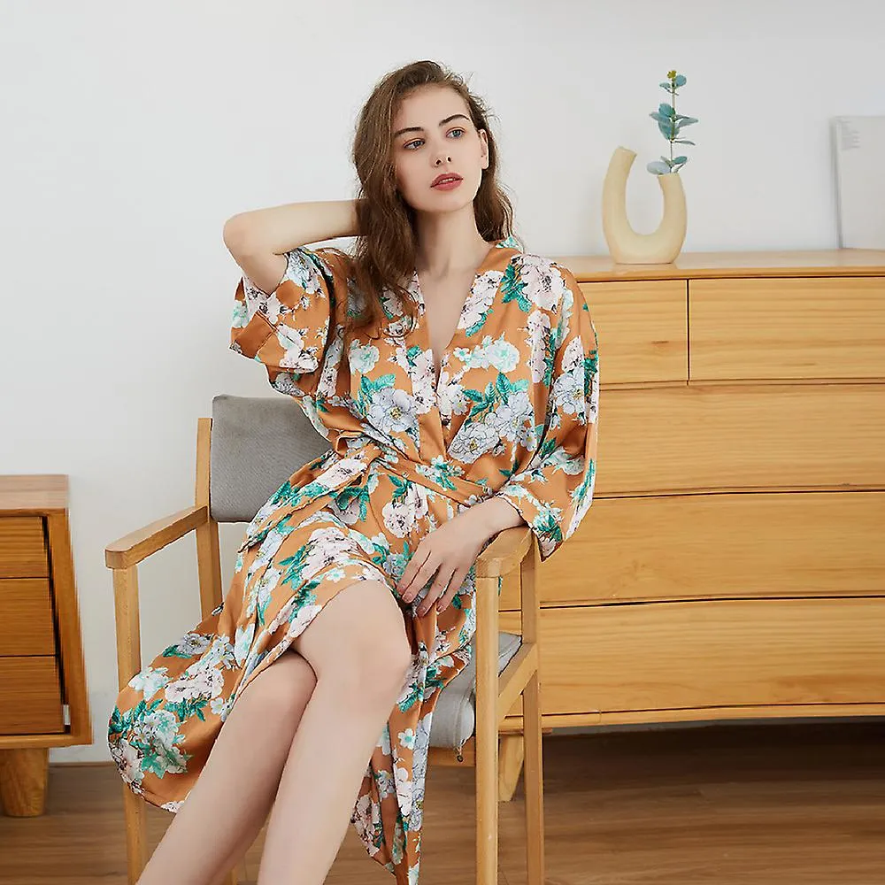 Medium Length Pajamas, Home Clothes, Sexy And Comfortable Printed Pajamas, Pajamas, Women's Spring And Autumn Thin Bathrobes