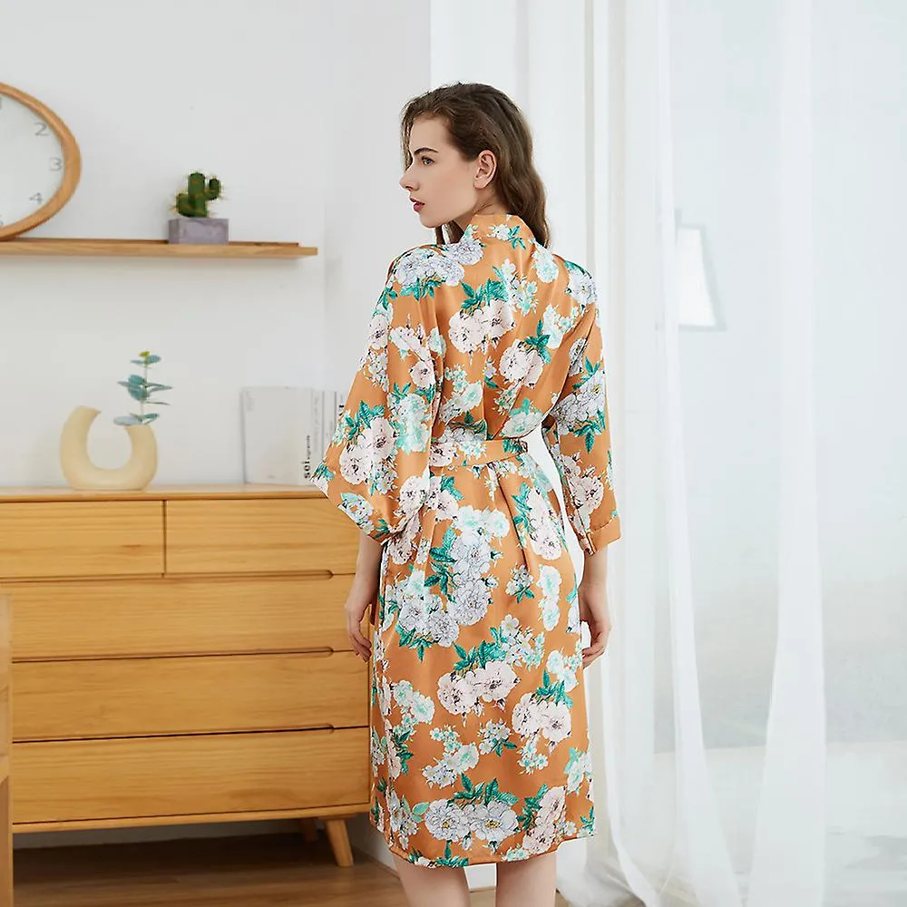 Medium Length Pajamas, Home Clothes, Sexy And Comfortable Printed Pajamas, Pajamas, Women's Spring And Autumn Thin Bathrobes