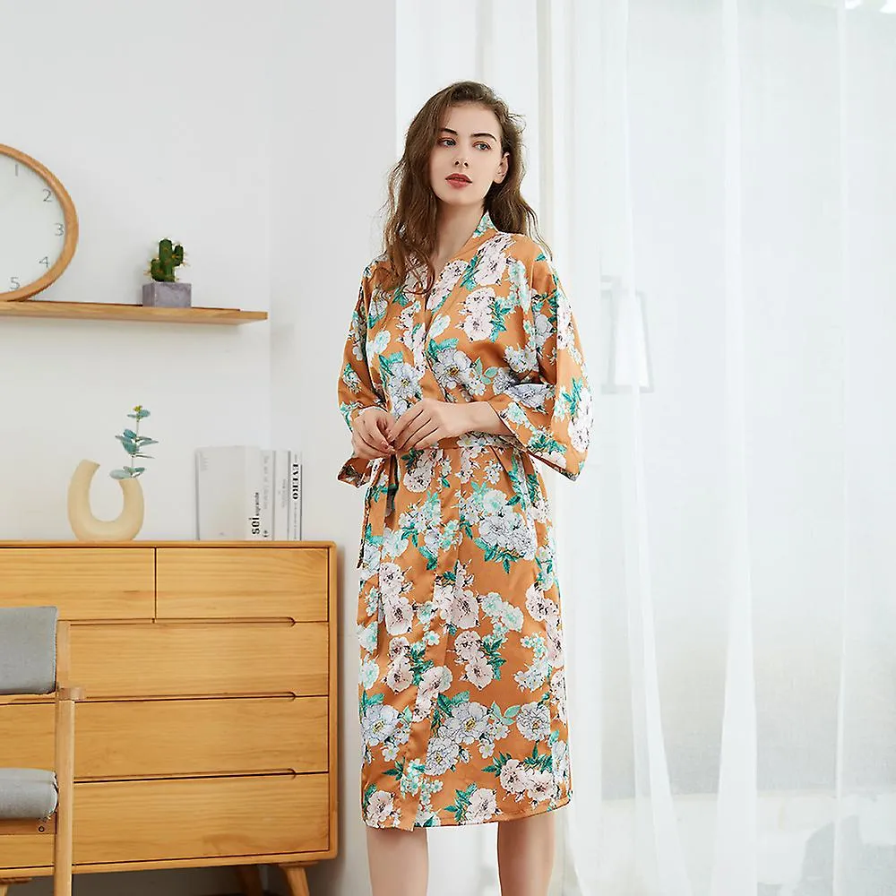 Medium Length Pajamas, Home Clothes, Sexy And Comfortable Printed Pajamas, Pajamas, Women's Spring And Autumn Thin Bathrobes