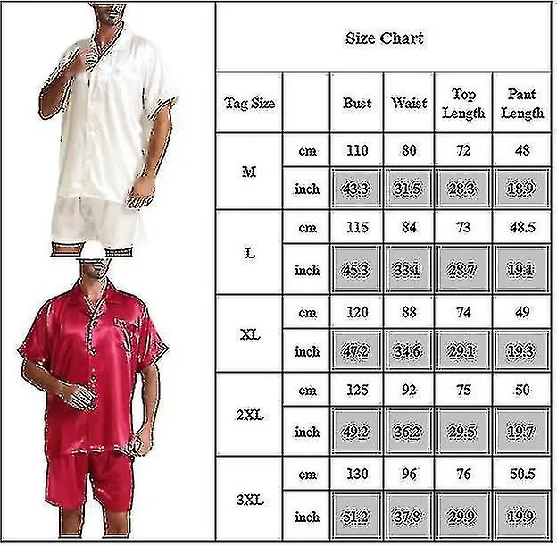 Men Comfy Silk Satin Pajamas Set Short Sleeve Tops + Shorts Soft Sleepwear Nightwear-xdd