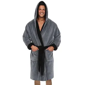 Mens Hooded Bathrobe Loungewear Robe Sleepwear Pajamas-eyzi