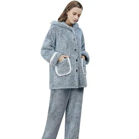 Miman Adult Coral Fleece Pajamas Soft Warm Loungewear 2 Piece Set