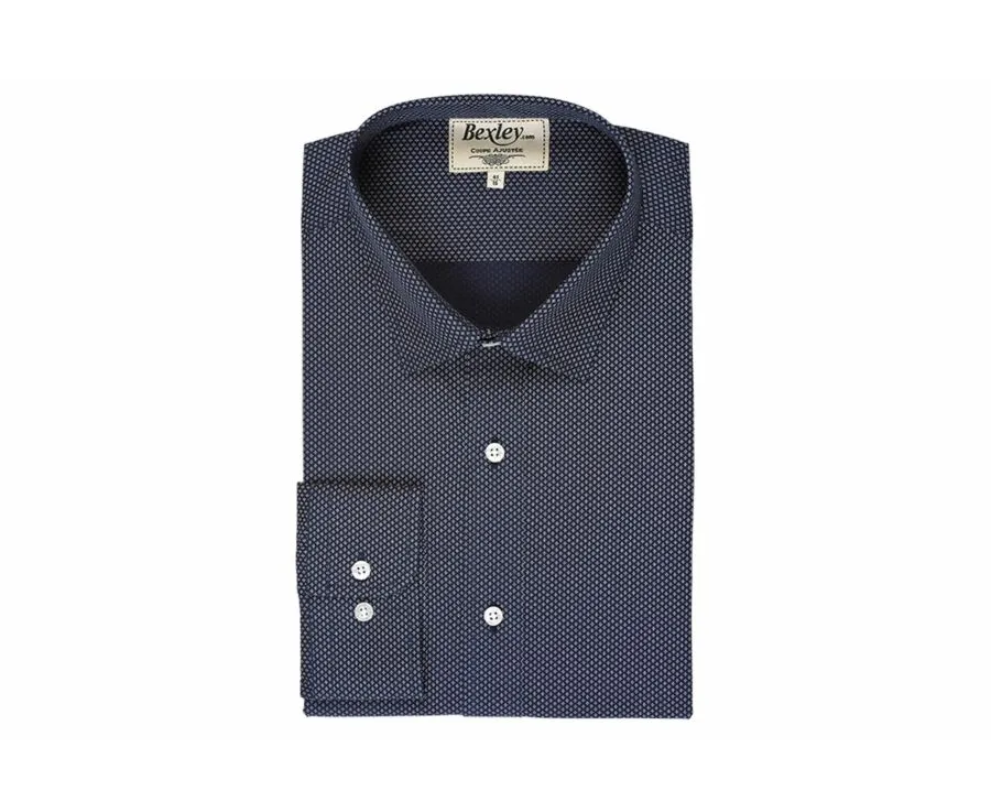 Navy shirt printed - beige patterns - Straight collar - ALPHONSE