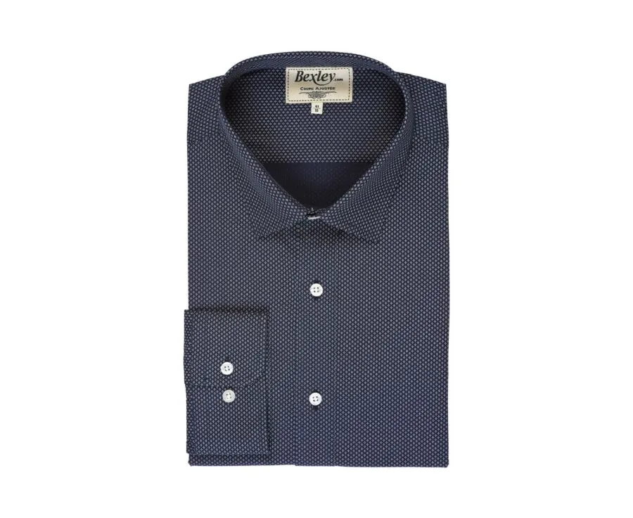 Navy shirt printed - beige patterns - Straight collar - ALPHONSE