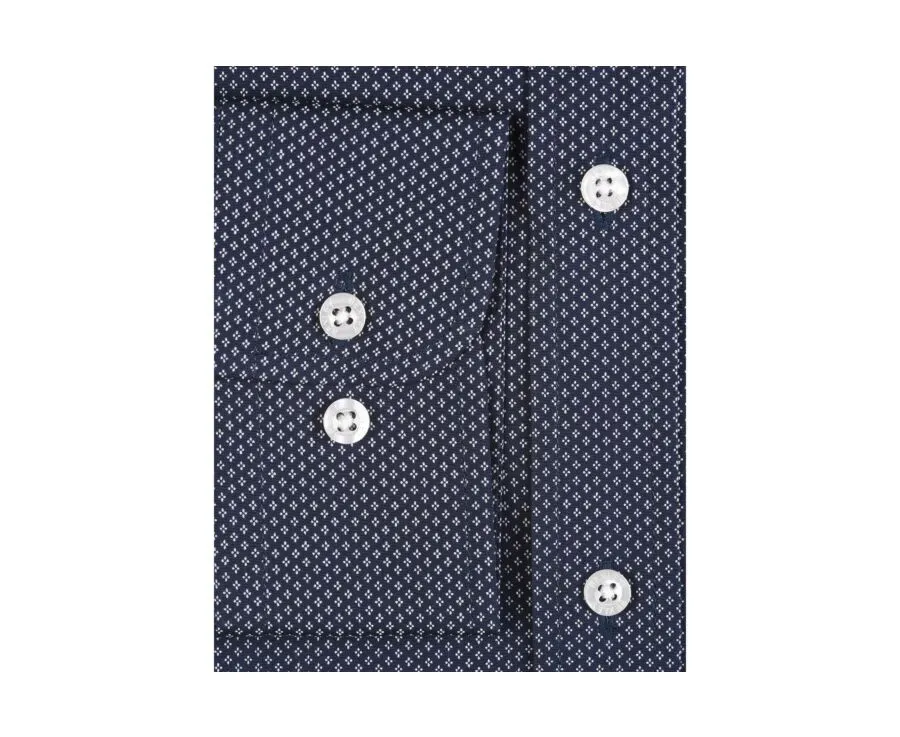 Navy shirt printed - beige patterns - Straight collar - ALPHONSE