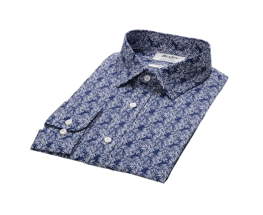 Navy shirt with White prints - Straight collar - BAPTISTIN