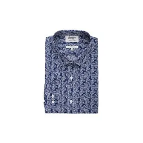 Navy shirt with White prints - Straight collar - BAPTISTIN