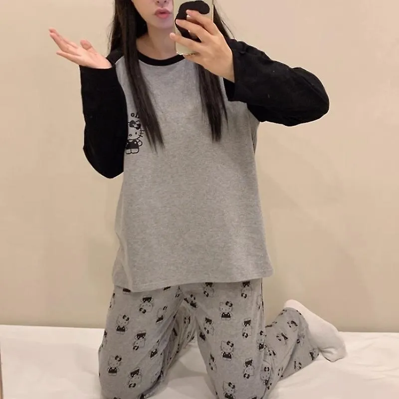 New Anime Kawaii Sanrio Hello Kitty Pajama Set Student Dormitory Autumn Pajamas Girl Cute Print Ins Loungewear Gift Wholesale