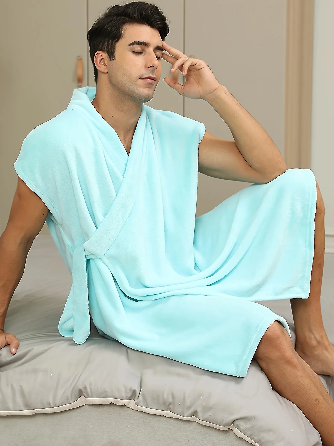 New style D182 Summer Light Green Men's Loungewear, Wearable Quick Drying Absorbent Bathrobe