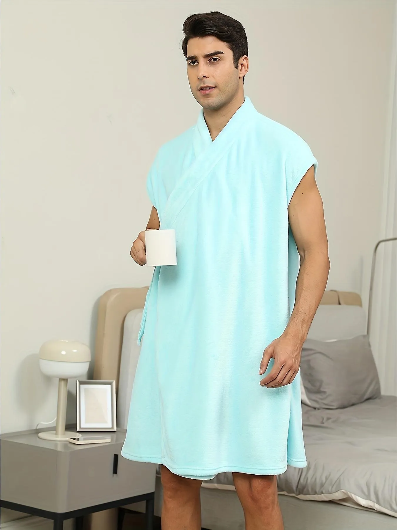 New style D182 Summer Light Green Men's Loungewear, Wearable Quick Drying Absorbent Bathrobe