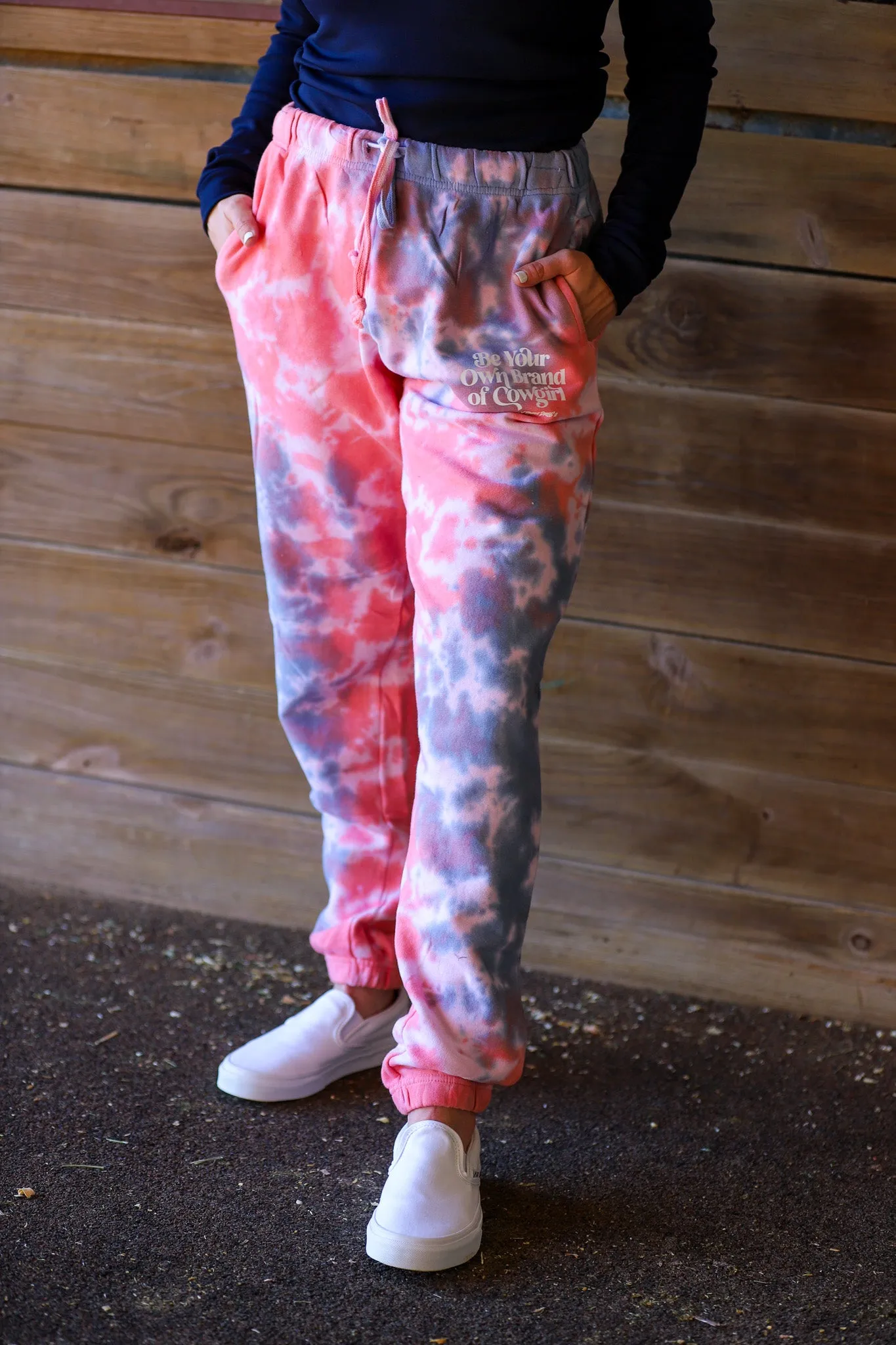 Own brand cowgirl American tie dye joggers.