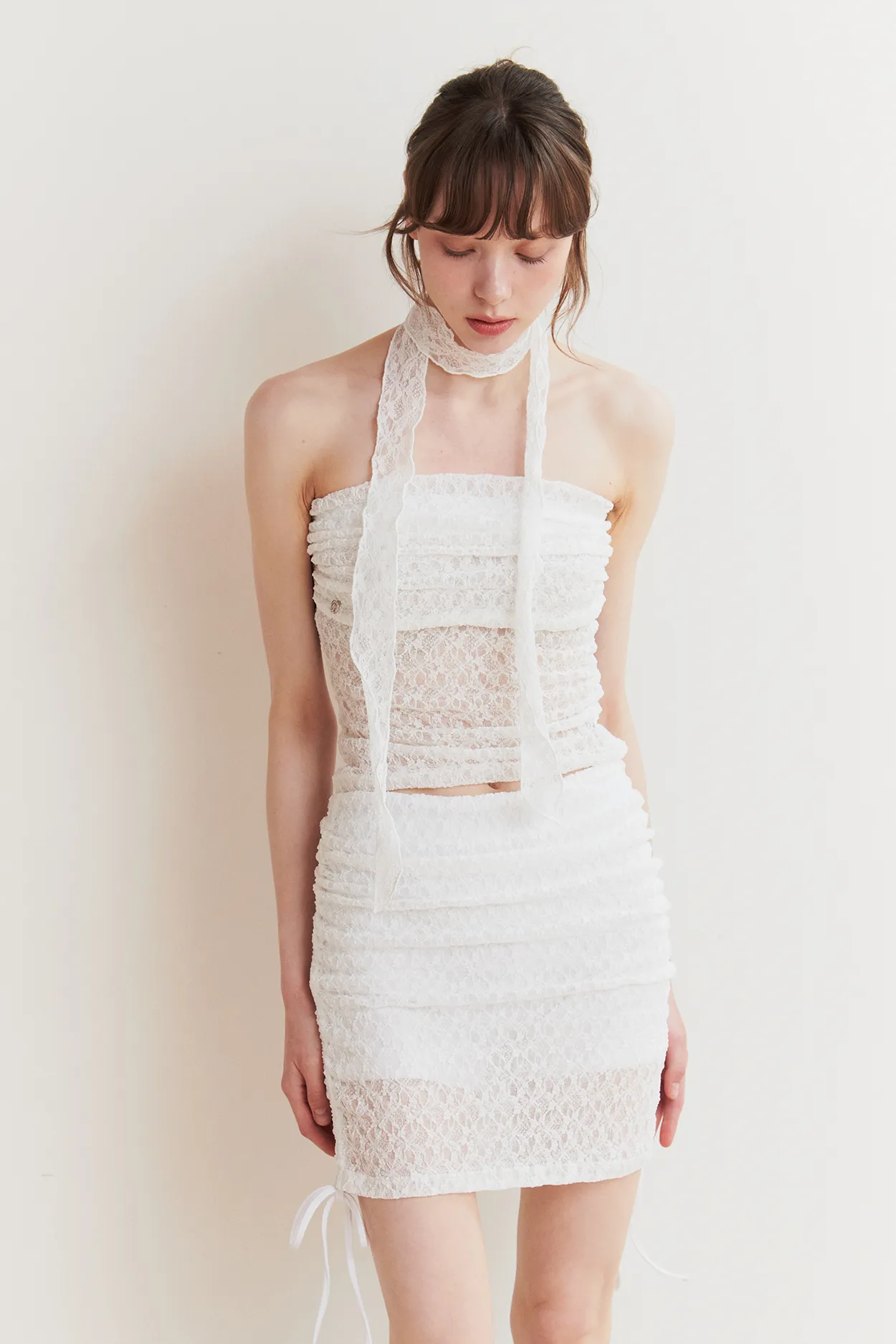 PAIN OR PLEASURE  |Casual Style Sleeveless Street Style Plain Lace Co-ord Sheer