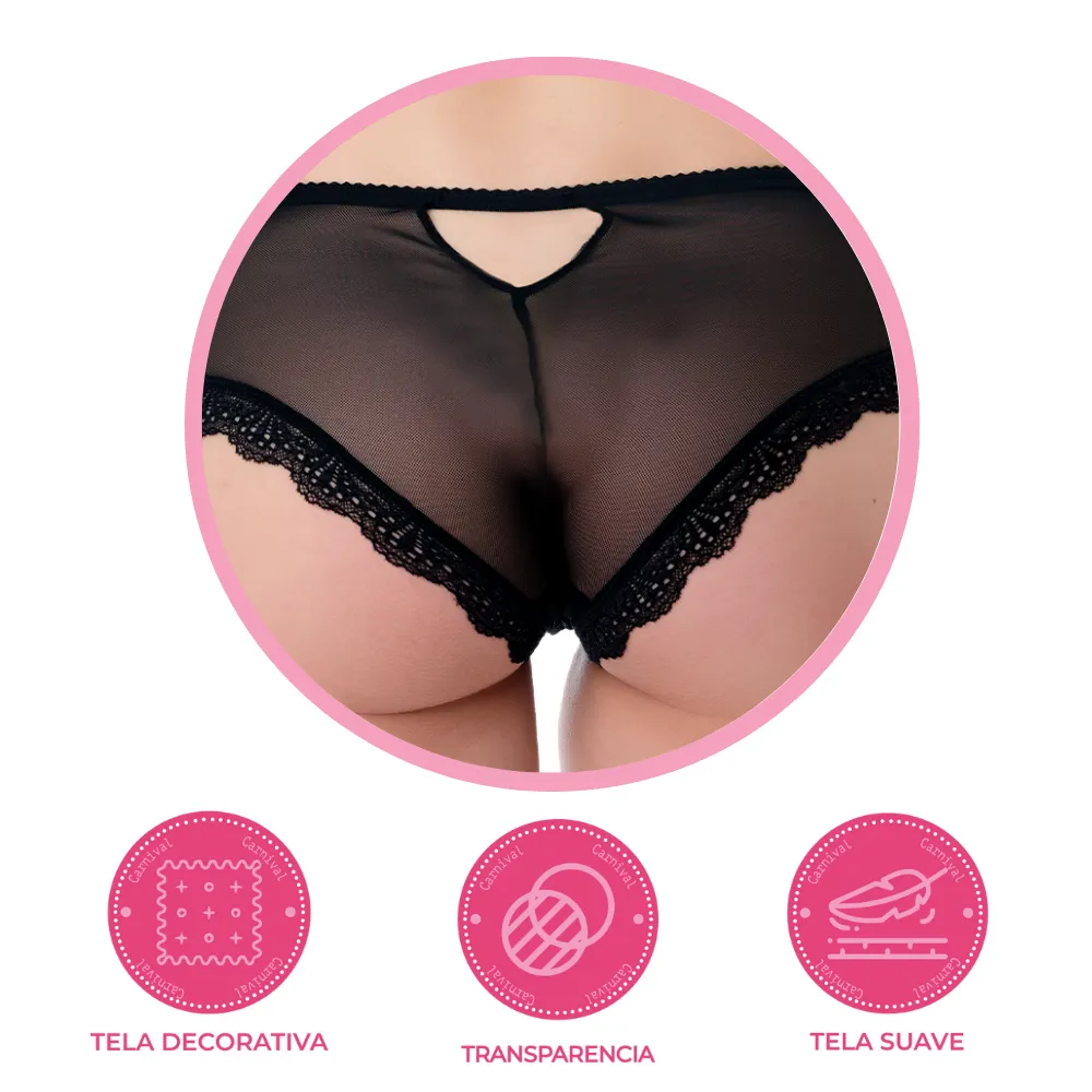 Panty coordinable corte hipster de encaje  74599 negro Lady Carnival