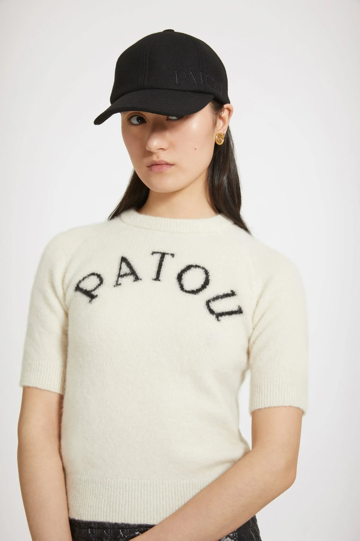 PATOU  |Crew Neck Casual Style Rib Plain Short Sleeves Elegant Style