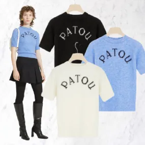 PATOU  |Crew Neck Casual Style Rib Plain Short Sleeves Elegant Style