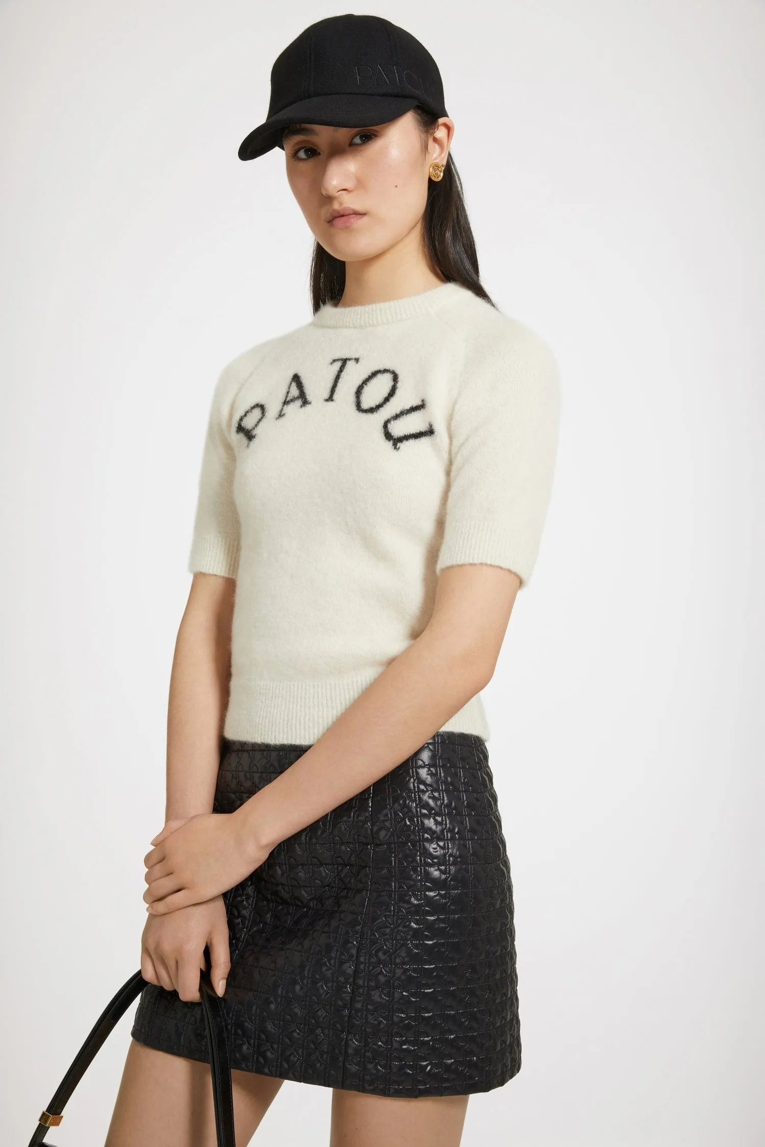 PATOU  |Crew Neck Casual Style Rib Plain Short Sleeves Elegant Style