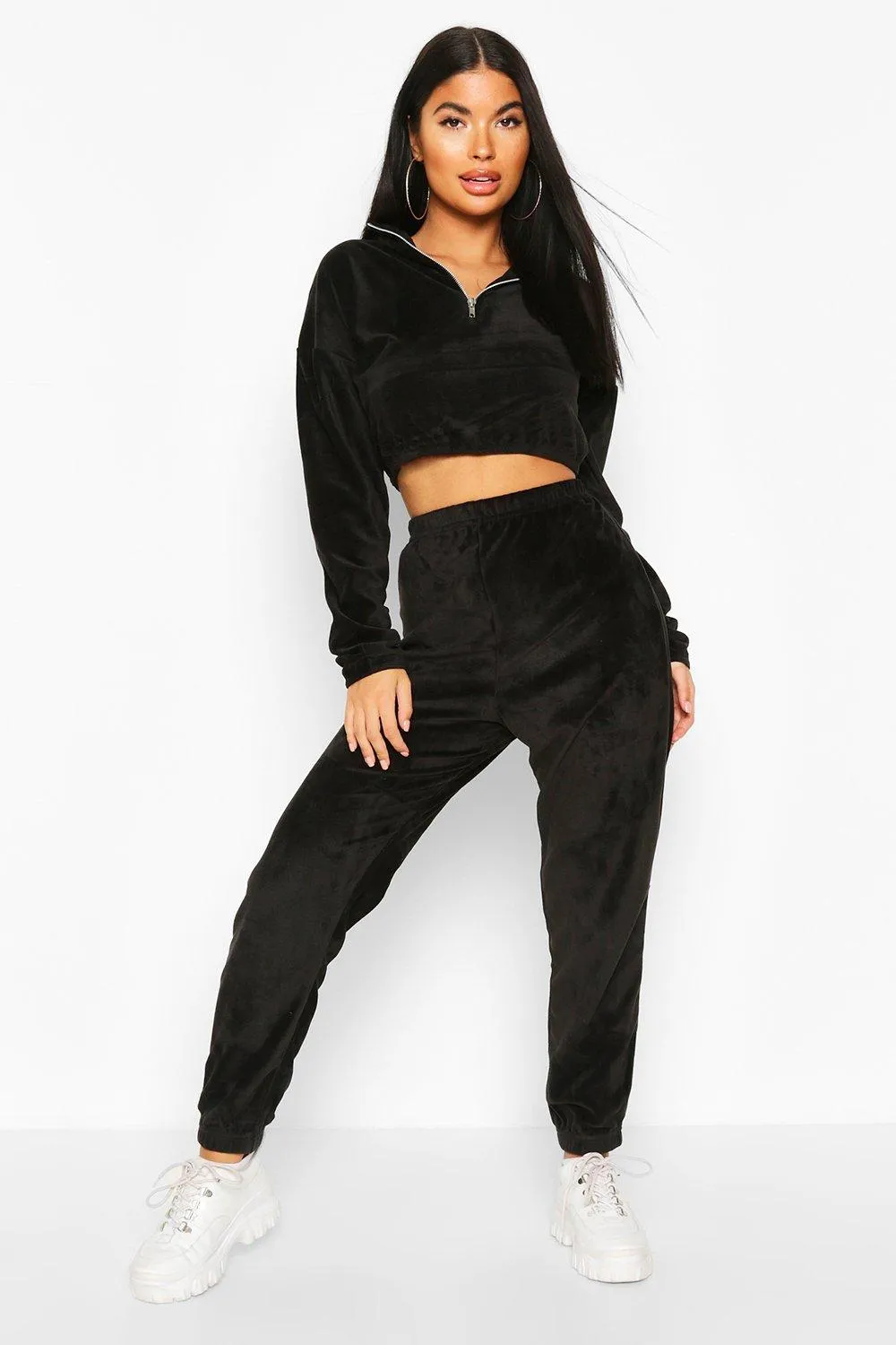 Petite Zip Sweat And Jogger Loungewear Set