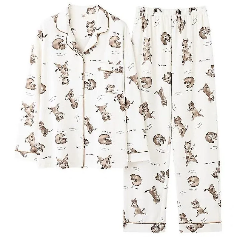 Pijama Lucky Cat Print Ropa de Gato de Algodón Loungewear-yvan