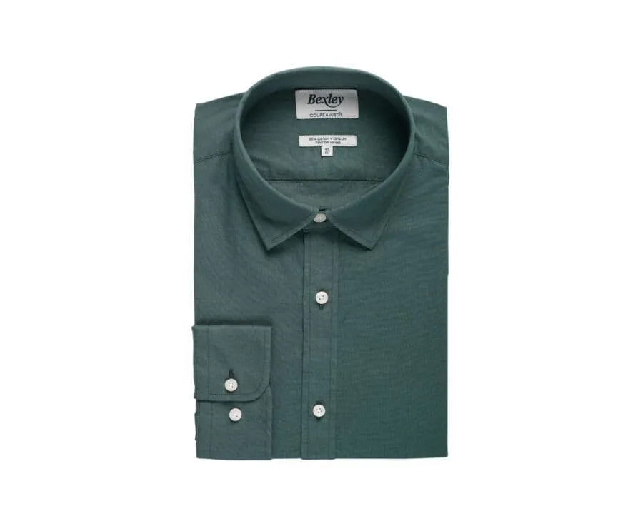 Plain Dark Green cotton linen shirt - SILBERT