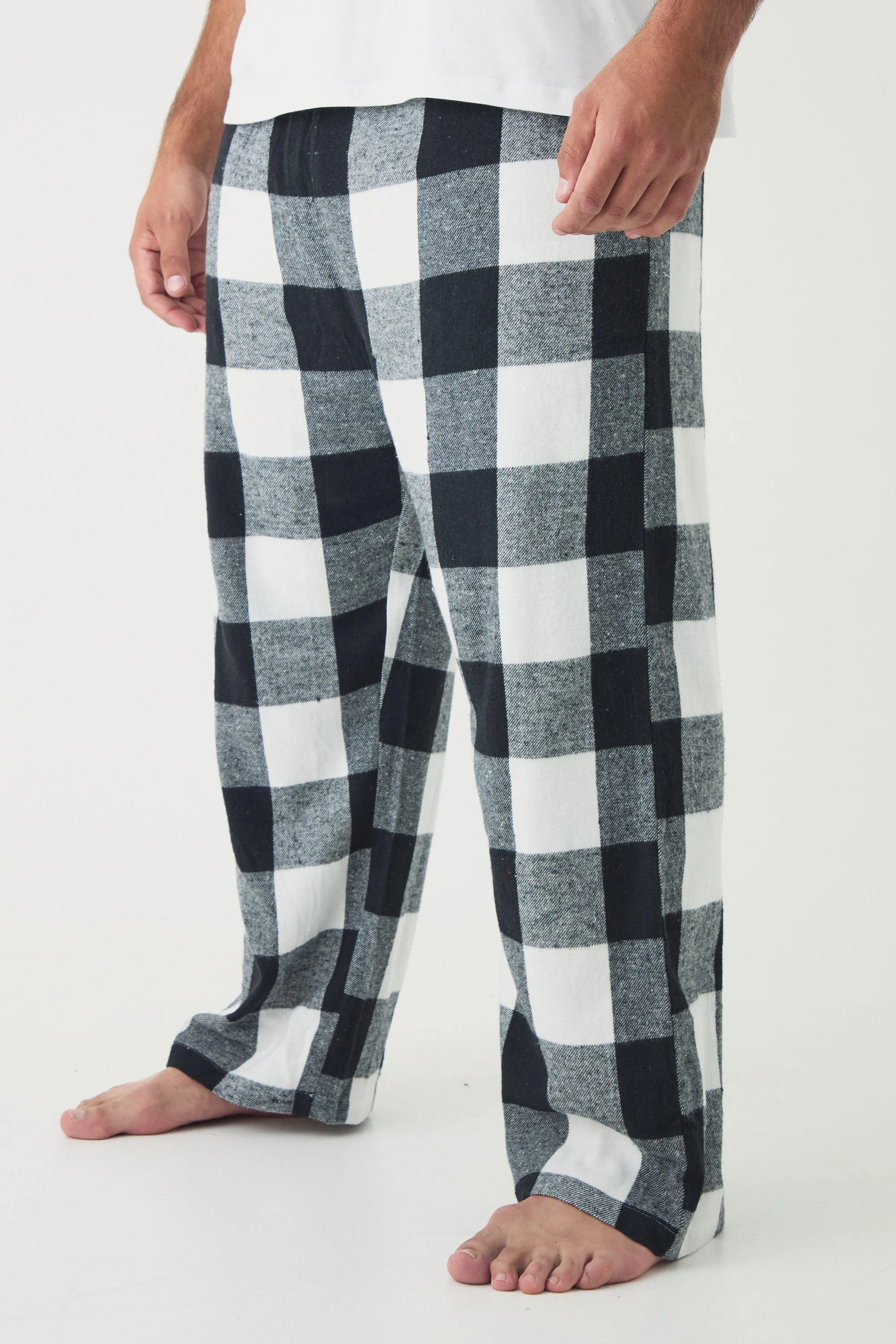 Plus Brushed Check Loungewear Bottoms in Black