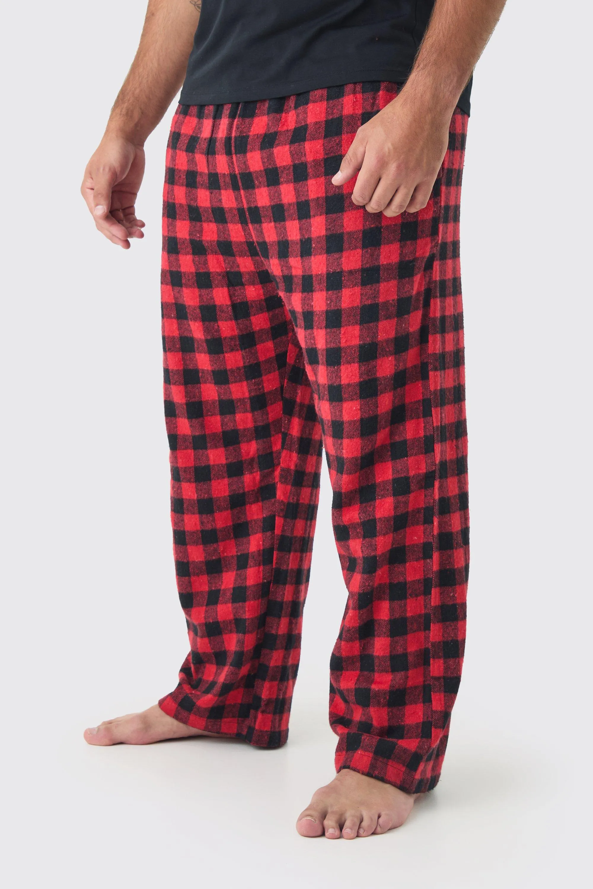 Plus Brushed Check Loungewear Bottoms in Red