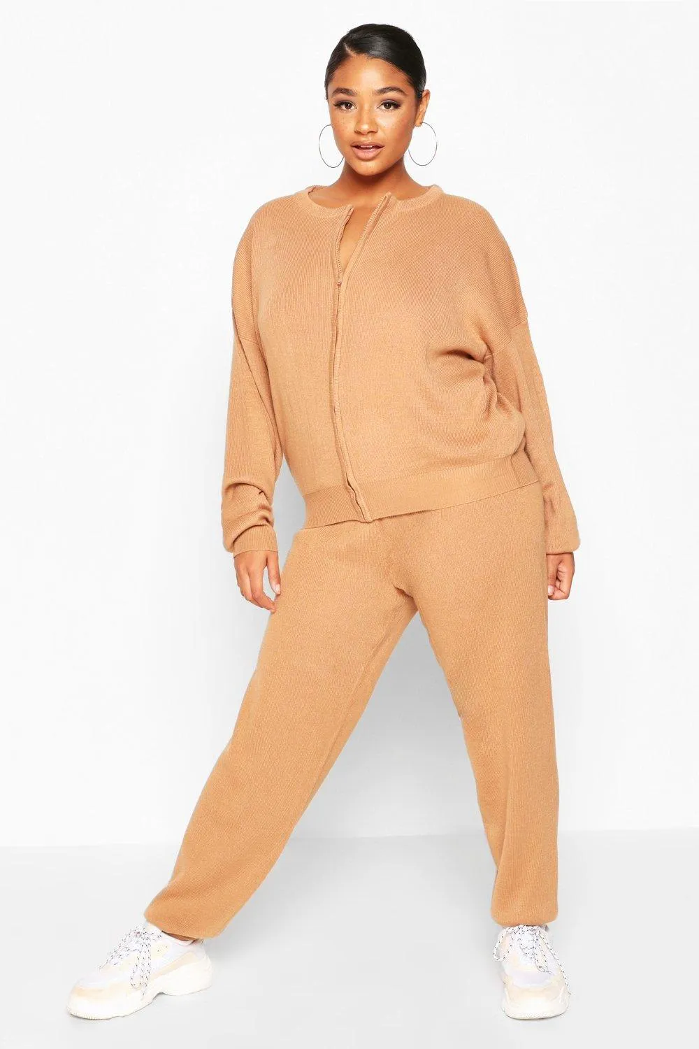 Plus Zip Through Knitted Loungewear Set