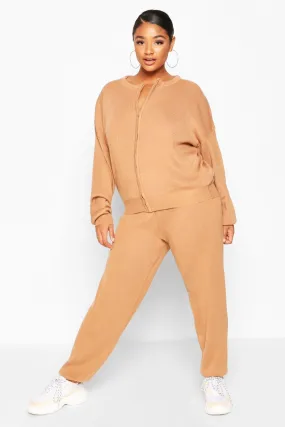 Plus Zip Through Knitted Loungewear Set