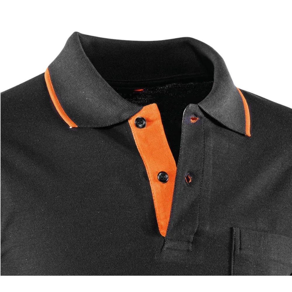 Polo piqué manga larga negro y naranja