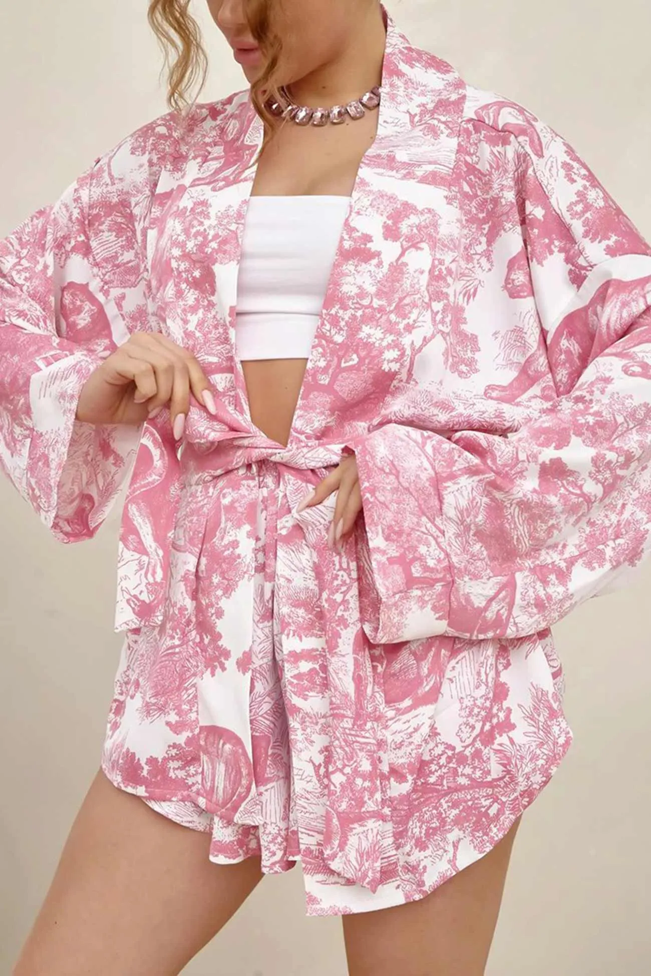 Printed Tie-up Open Front Loungewear