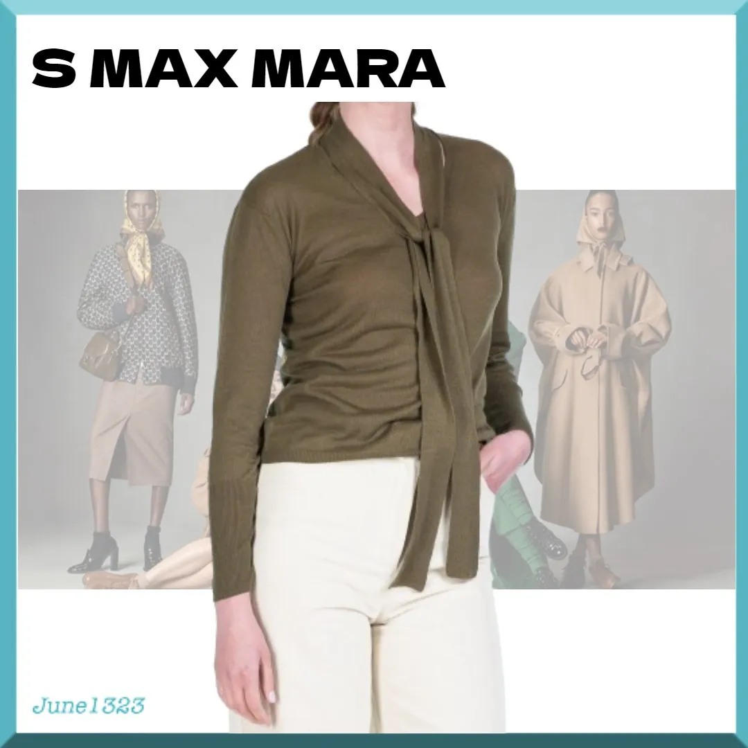 S Max Mara  |Casual Style Silk Linen Blended Fabrics V-Neck Long Sleeves