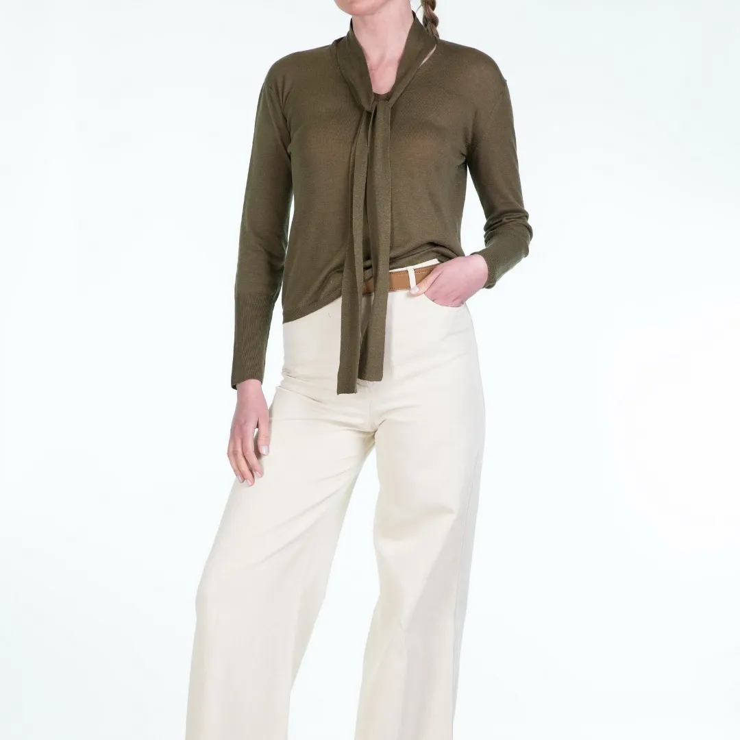 S Max Mara  |Casual Style Silk Linen Blended Fabrics V-Neck Long Sleeves