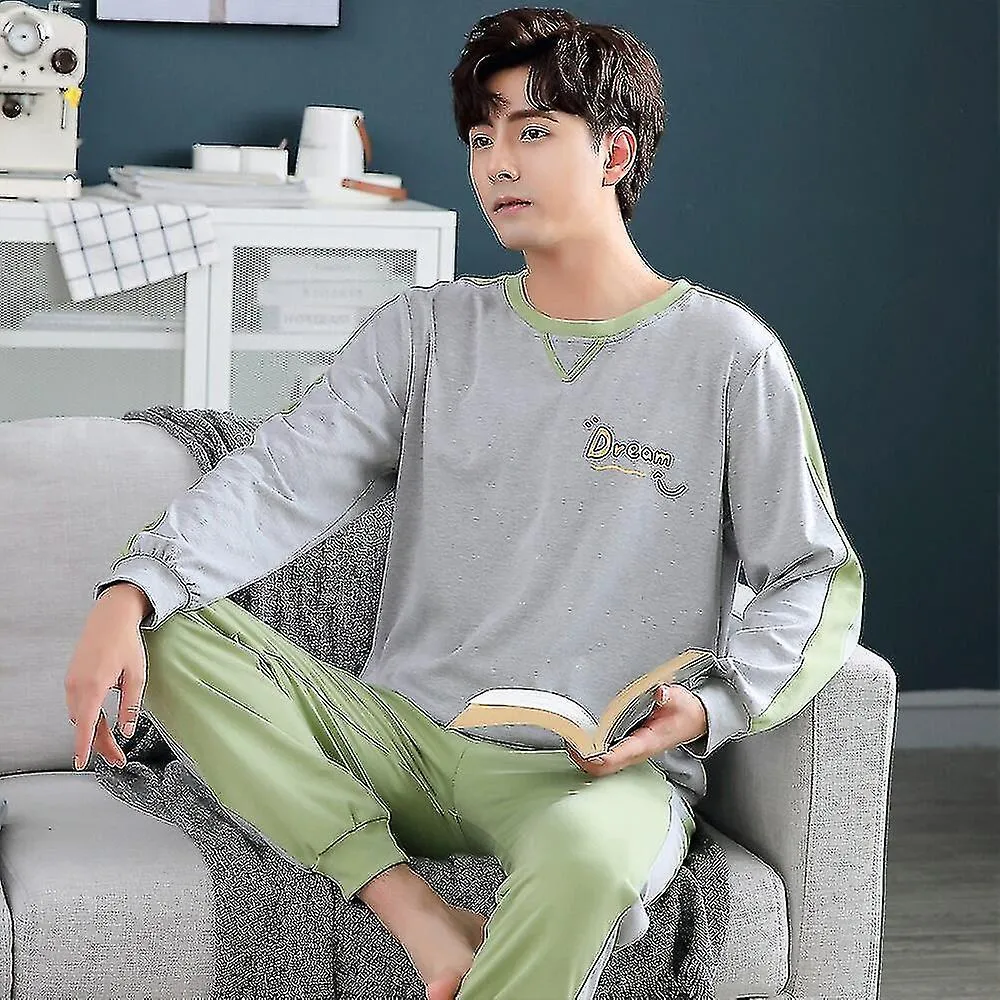 Spring And Autumn Men's Pajamas Cotton Pajamas Set Casual Long Sleeves