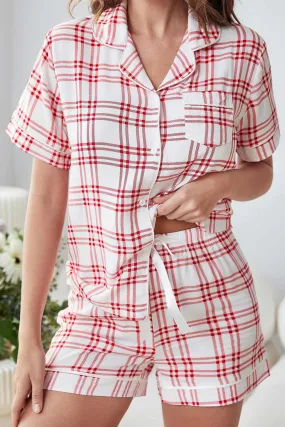 Striped Plaid Print Shirt Shorts Two-Piece Loungewear