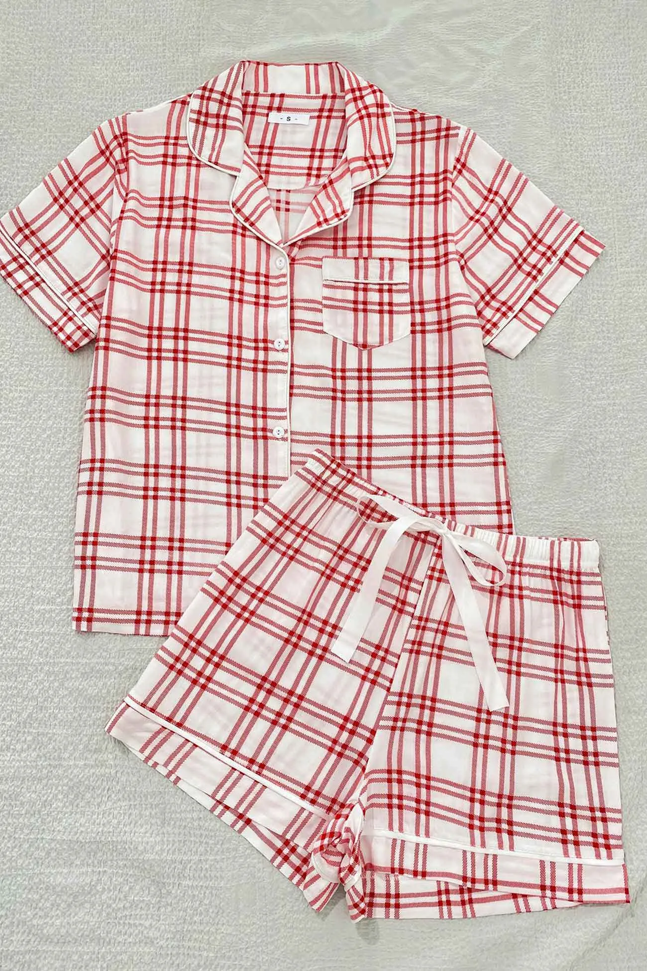 Striped Plaid Print Shirt Shorts Two-Piece Loungewear