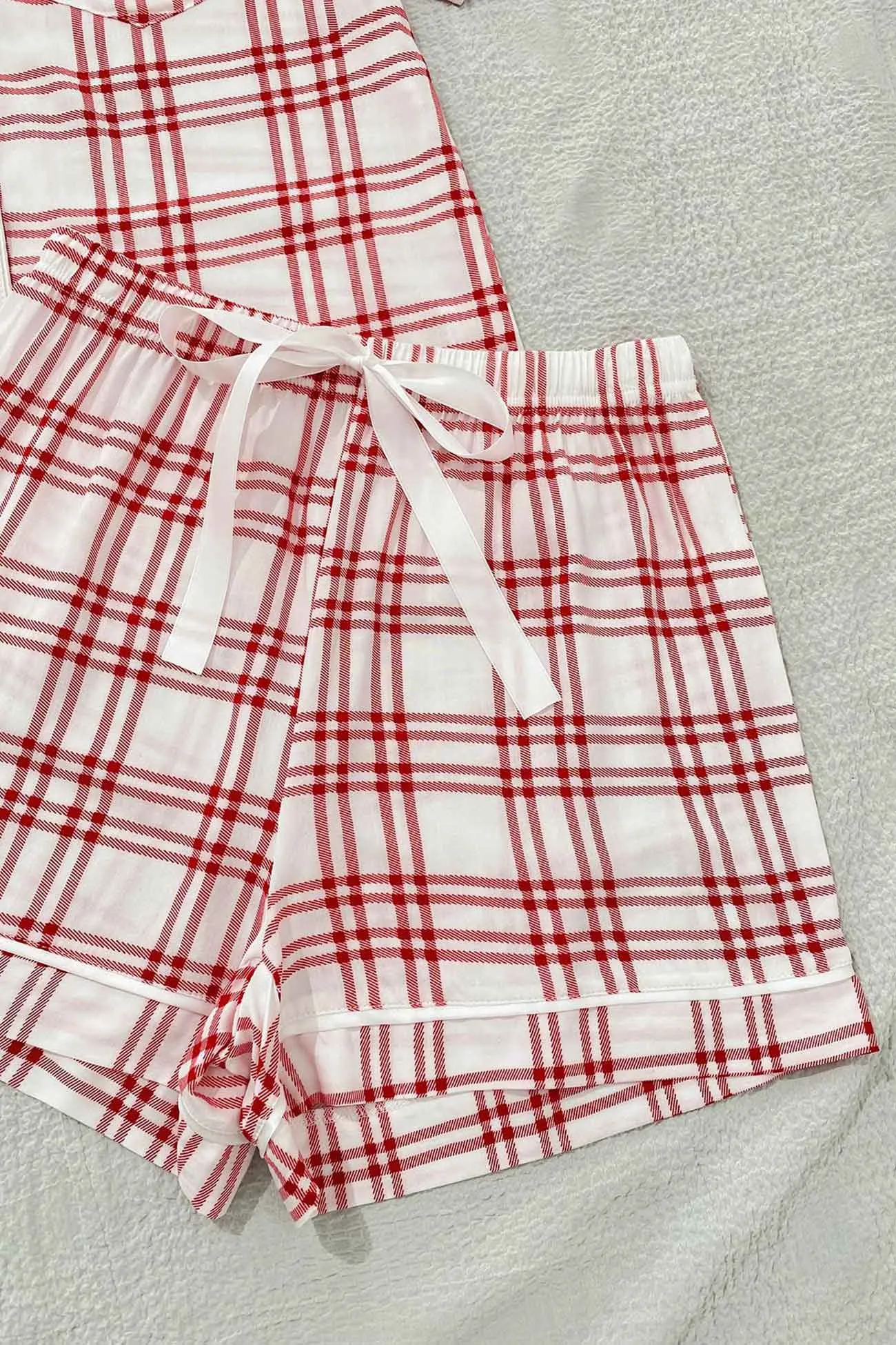 Striped Plaid Print Shirt Shorts Two-Piece Loungewear