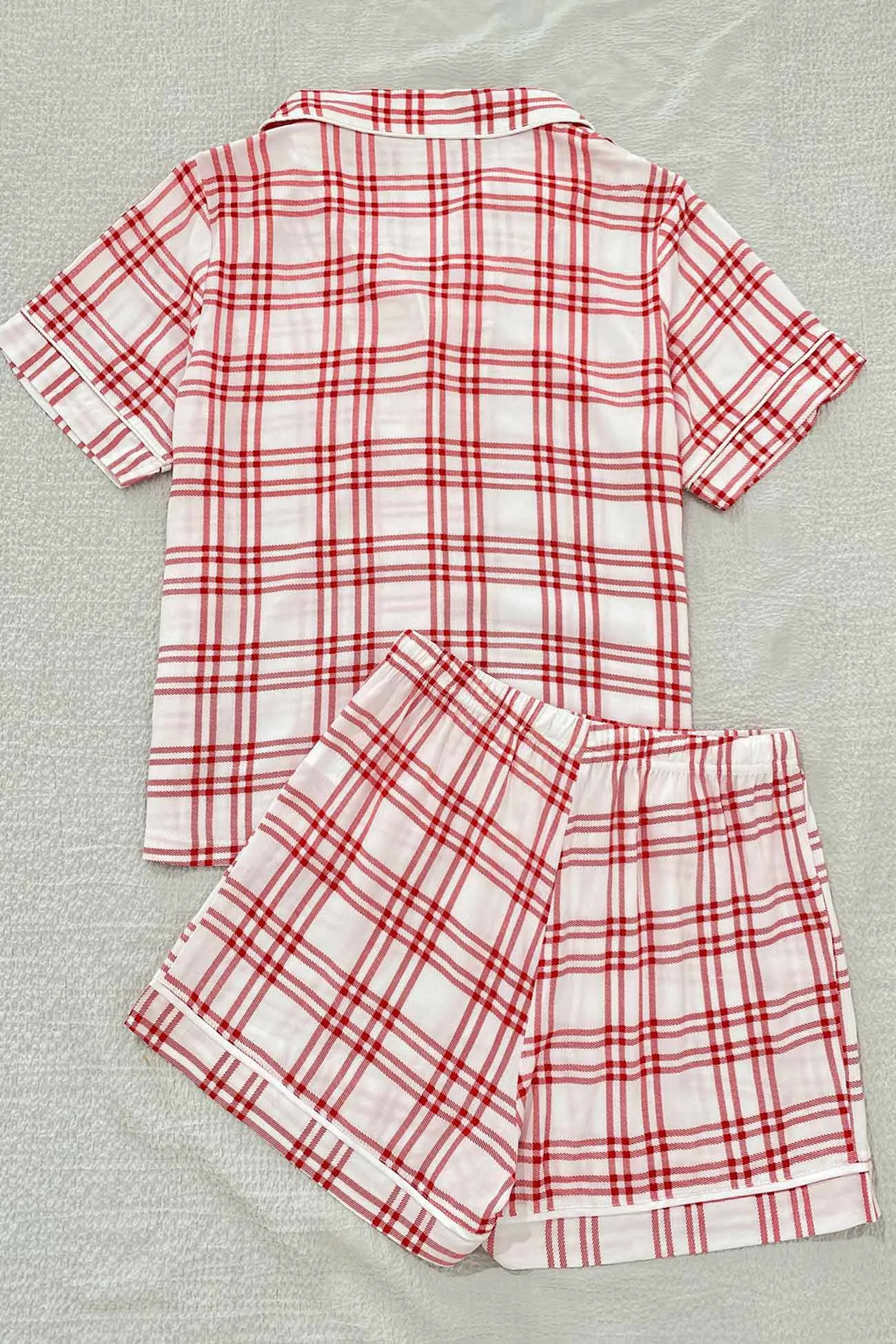 Striped Plaid Print Shirt Shorts Two-Piece Loungewear