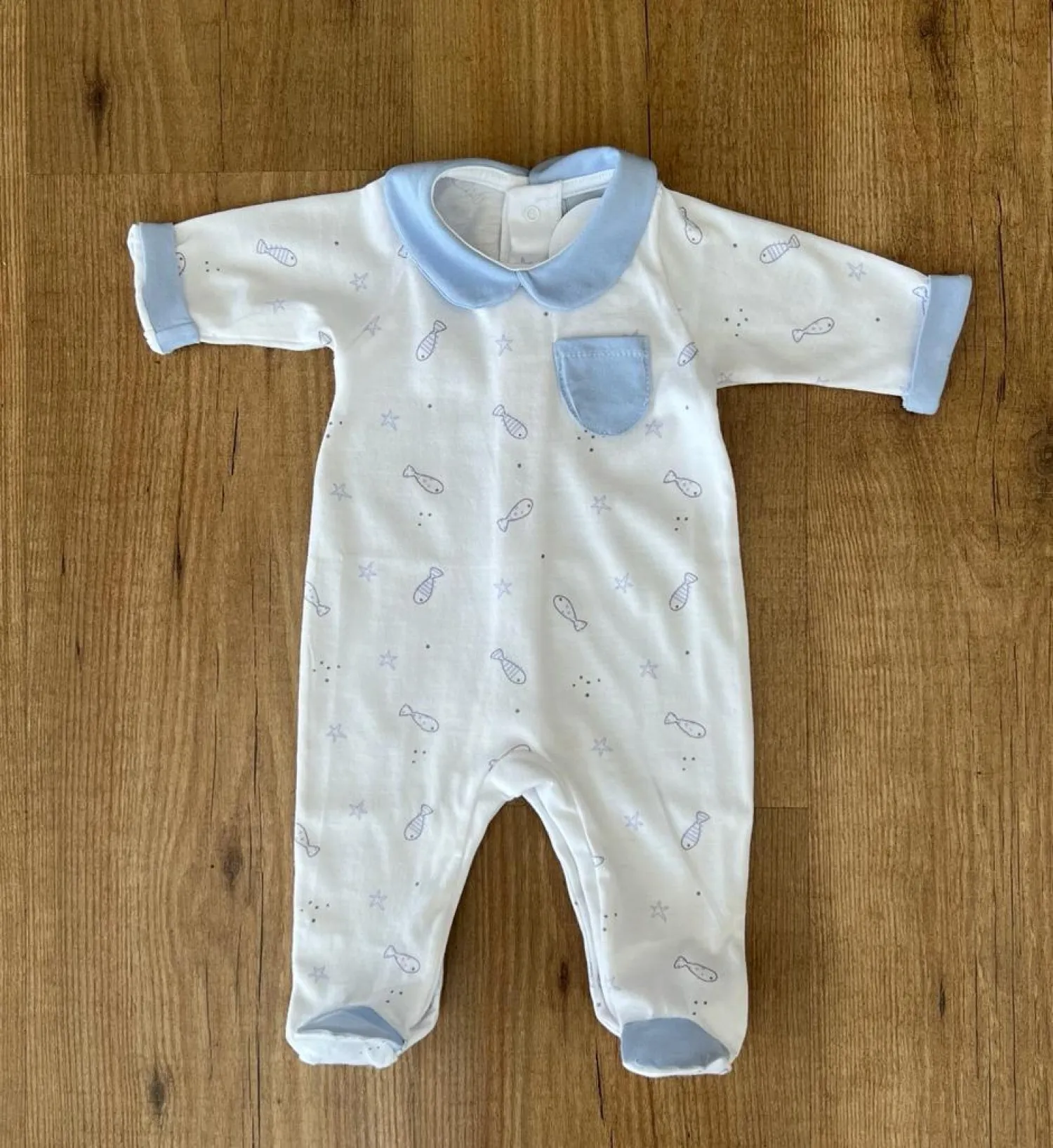 unisex romper or pajamas in two colours. Ocean