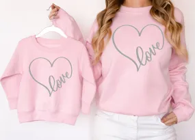 Valentines Day Matching Sweatshirts Galentine Love Heart Matching Jumpers Valentines Day Gift Pink/Grey