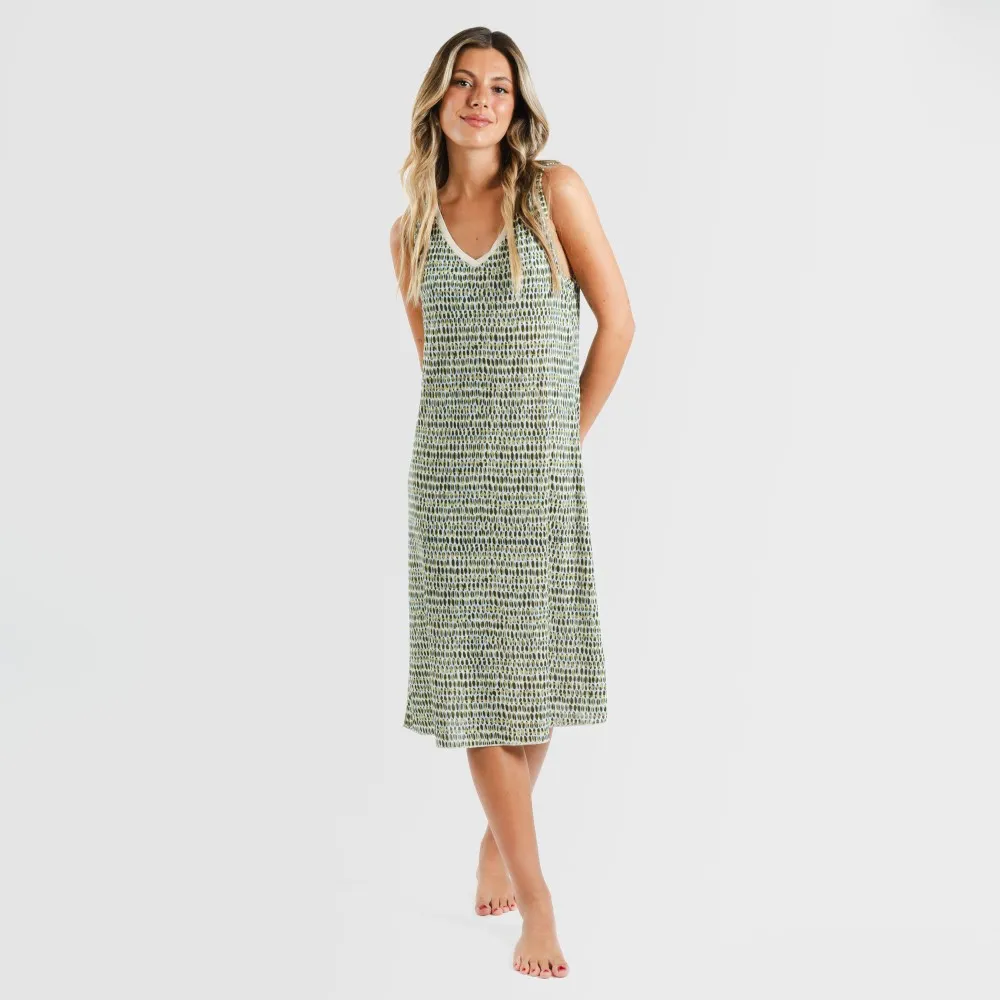 Vestido midi tirantes soft Murphy verde cacería