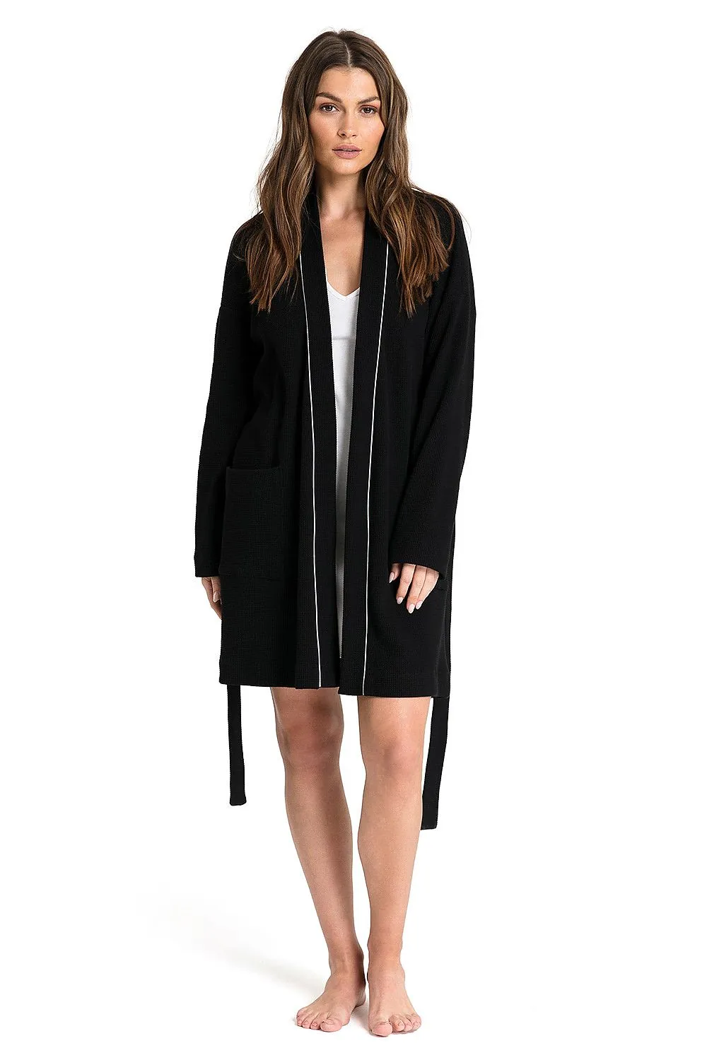 Waffle Cotton Bathrobe Black