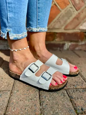 White Buckle Strap Footbed Sliders