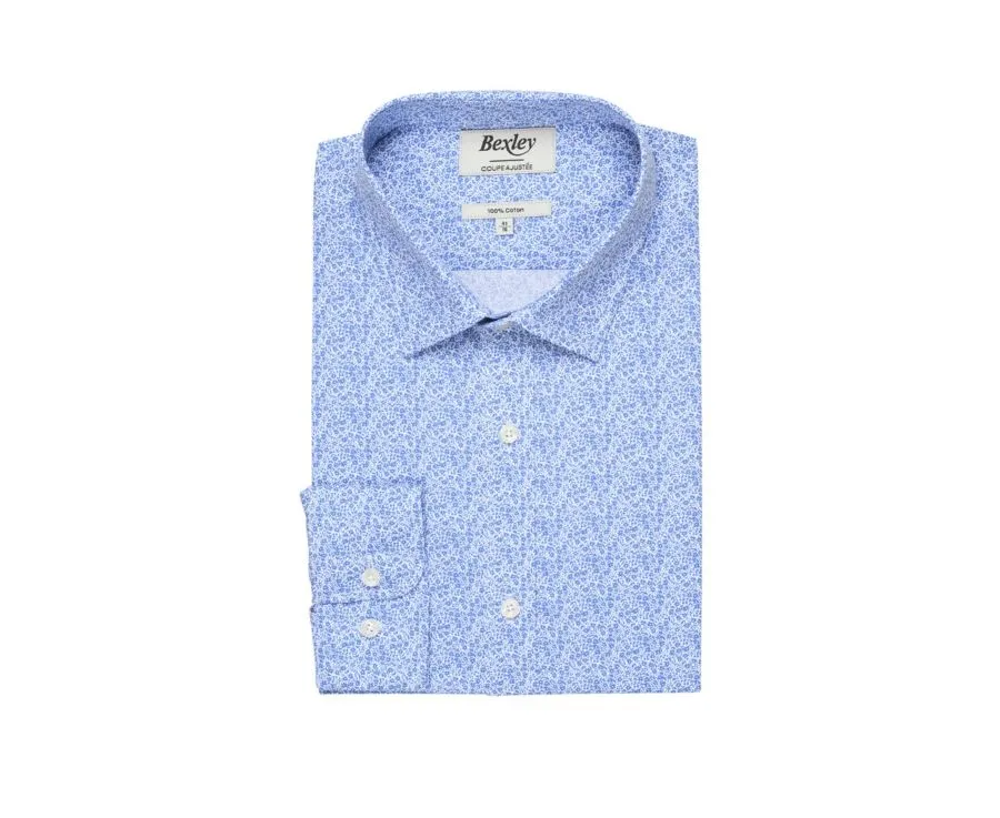 White cotton shirt with blue floral print - SULPICE