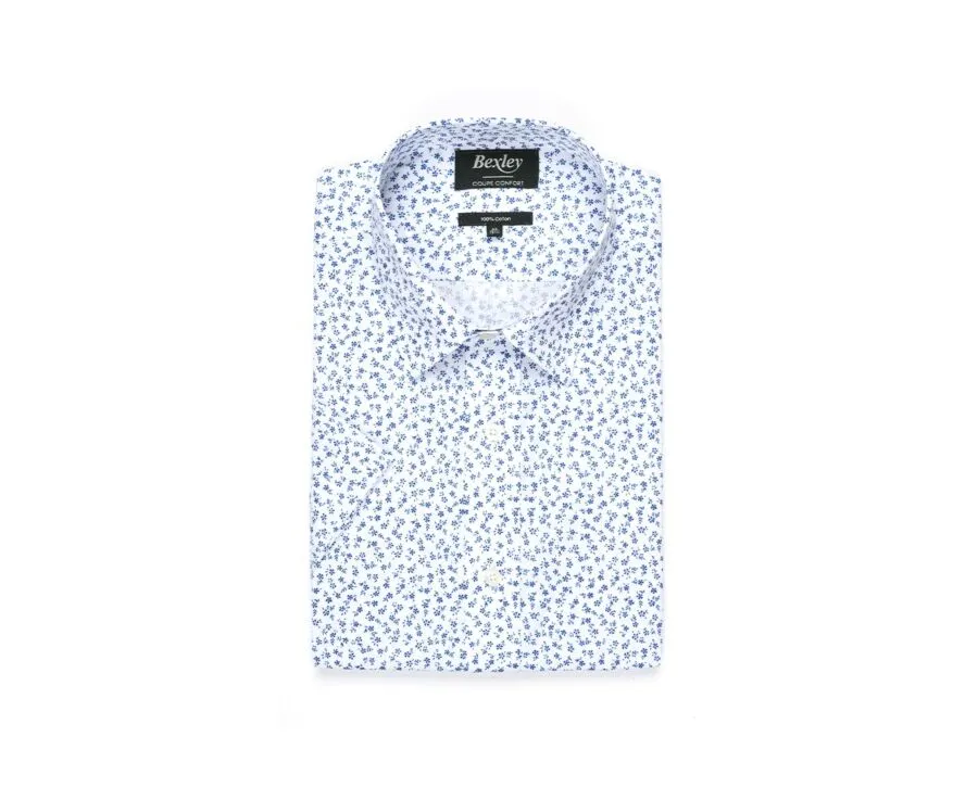 White cotton shirt with blue flower print - FLORANTIN MC