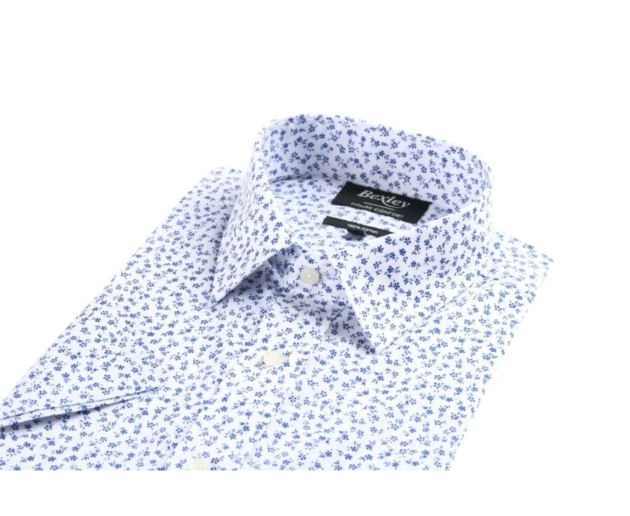 White cotton shirt with blue flower print - FLORANTIN MC