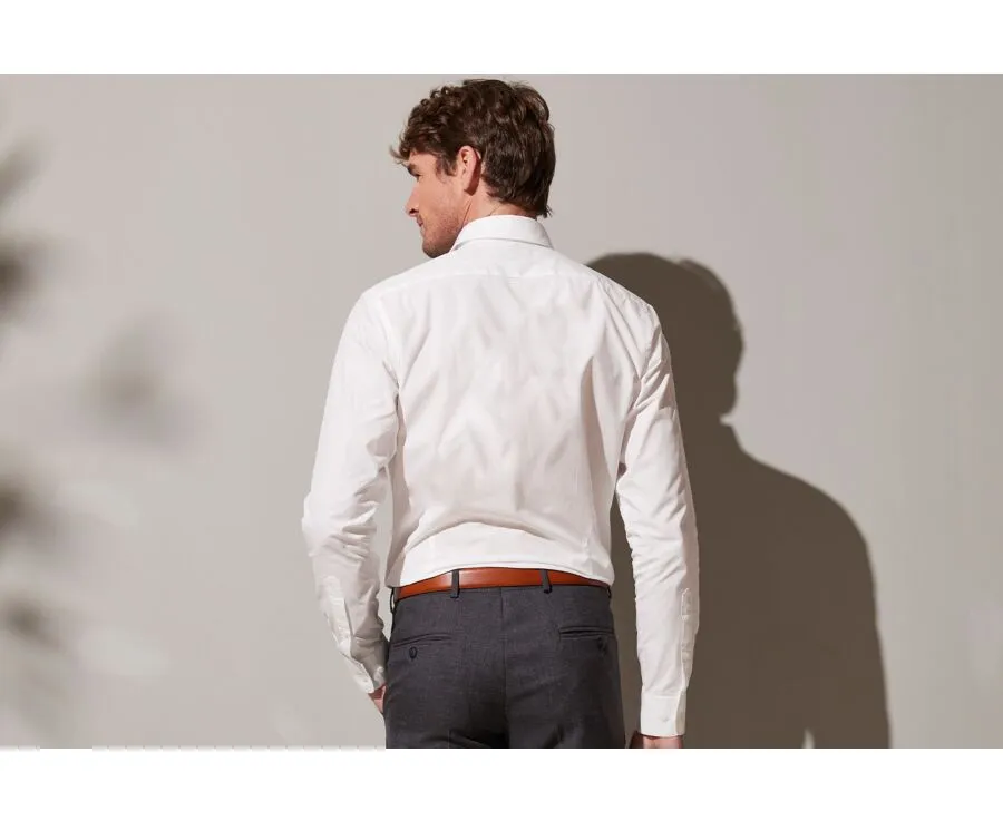 White Poplin Cotton Shirt - Straight collar - LOUIS CLASSIC